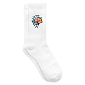Rotfeuerfisch-Karikatur-Kawaii-Aquarellillustration - Tennissocken - Weiß - Rechts