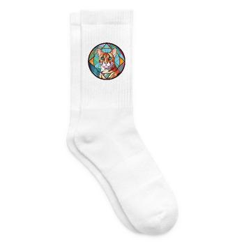 Ozelot Katze buntes Aquarell Tier Illustration - Tennissocken - Weiß - Rechts