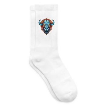Büffel buntes Aquarell Tier Illustration - Tennissocken - Weiß - Rechts