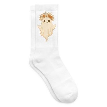 Boho Geist mit Blumenkranz – Süßes Halloween - Tennissocken - Weiß - Rechts