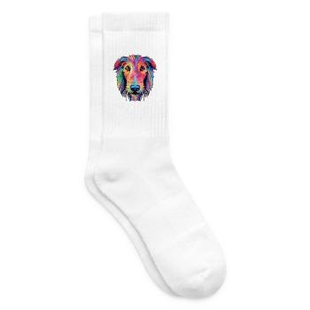 Scottish Deerhound Hunderasse buntes Aquarell - Tennissocken - Weiß - Rechts