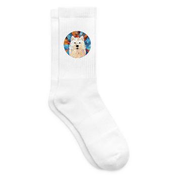 Samojede Hunderasse bunte Aquarell-Illustration - Tennissocken - Weiß - Rechts