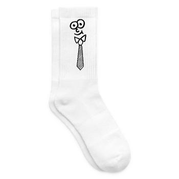 Gesicht mit Krawatte gestrichelt lustig - Tennissocken - Weiß - Rechts