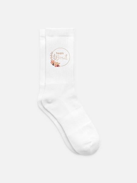 Team Braut - rosa Blumen - Tennissocken - Weiß