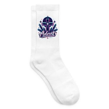 Advent Neon Kreuz mit Tannengrün - Tennissocken - Weiß - Rechts