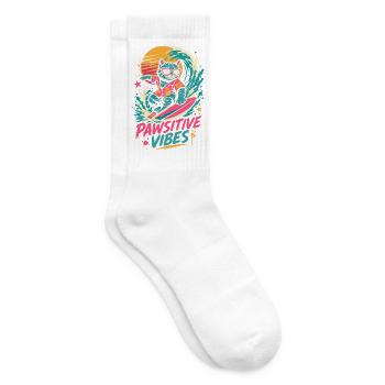 Surfende Katze – Pawsitive Vibes - Tennissocken - Weiß - Rechts