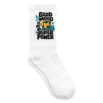 Hund als Superheld – Good Mood Is My Super Power - Tennissocken - Weiß - Rechts
