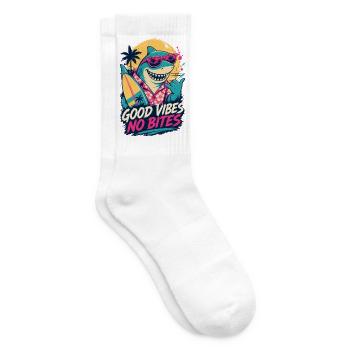 Hai mit Surfbrett – Good Vibes No Bites - Tennissocken - Weiß - Rechts