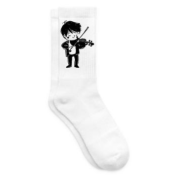 Cartoon Violine Junge - Tennissocken - Weiß - Rechts