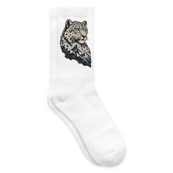 Leopardenkopf vor Berglandschaft - Tennissocken - Weiß - Rechts