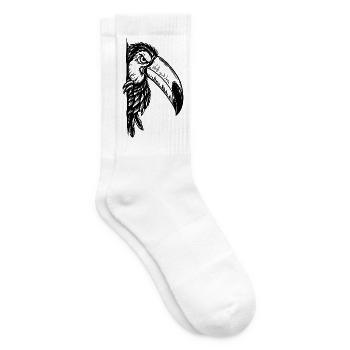 Tukan – Halbes Schwarz Weiß Vogelporträt - Tennissocken - Weiß - Rechts