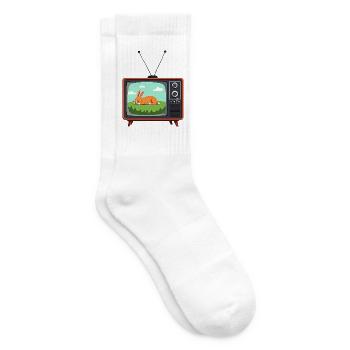 Retro Fernseher mit schlafendem Hasen - Tennissocken - Weiß - Rechts