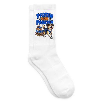 Pfoten vor Paketen – Hund im Weihnachtsmodus - Tennissocken - Weiß - Rechts