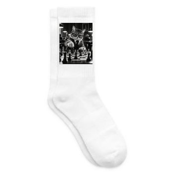 Katze Schachspieler Retro Design - Tennissocken - Weiß - Rechts
