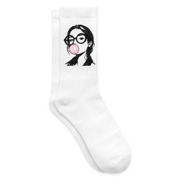 Frau mit Kaugummi Stickerei rosa und schwarz  - Tennissocken - Weiß - Rechts