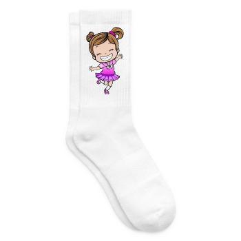 Fröhliches Mädchen im Pink Rock - Tennissocken - Weiß - Rechts