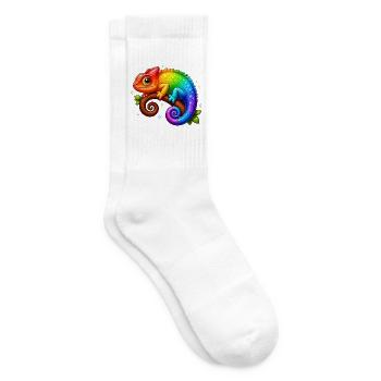 Kawaii Chamäleon Regenbogen Bunt T-Shirt - Tennissocken - Weiß - Rechts