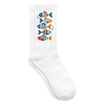 Bunte Fische mit Meeresmotiven - Tennissocken - Weiß - Rechts