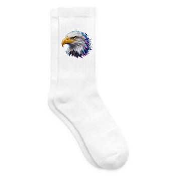 Digitaler Goldadler – Neon-Porträt - Tennissocken - Weiß - Rechts