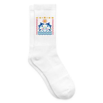 Bunte Delfine bei Sonnenaufgang - Tennissocken - Weiß - Rechts