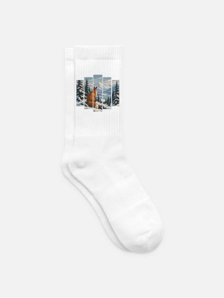 Fuchs im Winterwald - Verschneite Berglandschaft - Tennissocken - Weiß