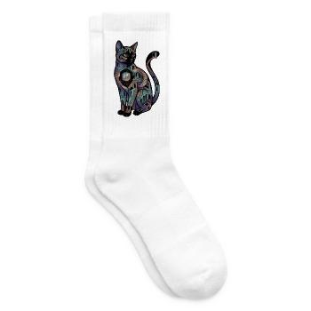 Surreale Katze mit Treppen – Optische Täuschung  - Tennissocken - Weiß - Rechts