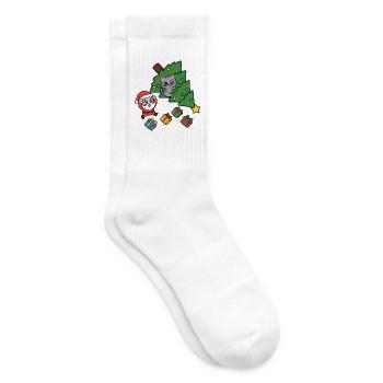 Fröhliche Katze und Weihnachtsbaum - Tennissocken - Weiß - Rechts