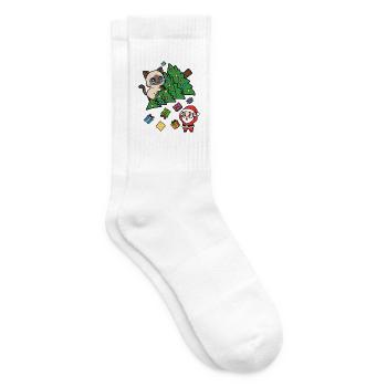 Weihnachtskatze zwischen Baum und Geschenken - Tennissocken - Weiß - Rechts