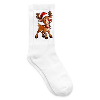 Rentier mit Weihnachtsmütze - Tennissocken - Weiß - Rechts