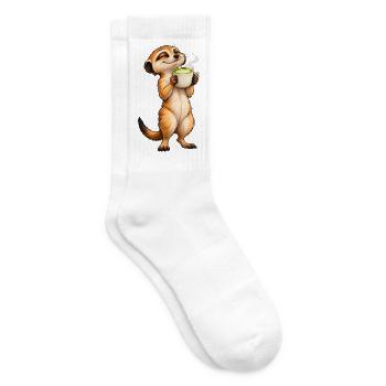 Erdmännchen mit Matcha Latte – Süße Teepause - Tennissocken - Weiß - Rechts