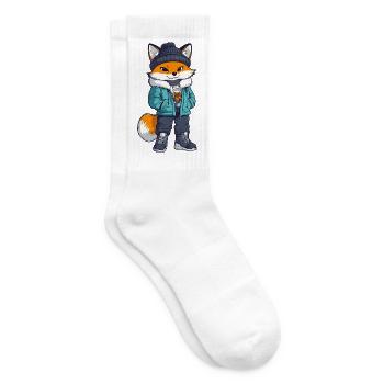 Fuchs mit Winterjacke und Mütze - Tennissocken - Weiß - Rechts