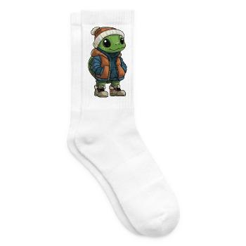 Schildkröte mit Winterjacke und Mütze - Tennissocken - Weiß - Rechts