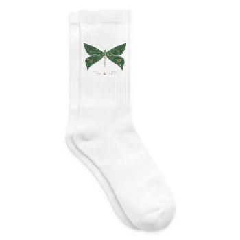 Grüne Motte mit Waldmuster - Tennissocken - Weiß - Rechts