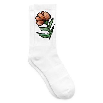 Botanische Illustration der lebhaften orangen Blume - Tennissocken - Weiß - Rechts