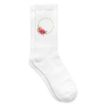 Farbenfroher Blumen-Kranz Personalisierbar - Tennissocken - Weiß - Rechts