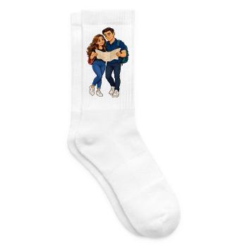 Abenteuerliches Duo mit Karte und Rucksack - Tennissocken - Weiß - Rechts