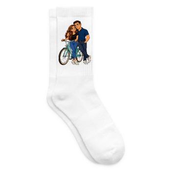 Paar auf dem Fahrrad: Liebesmoment - Tennissocken - Weiß - Rechts