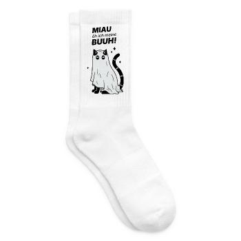 Miau äh ich meine Buuh! - Katze Gespenst Halloween - Tennissocken - Weiß - Rechts