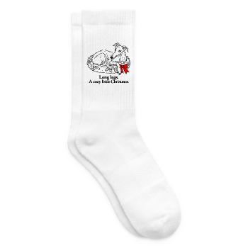 Gemütlicher Windhund zusammengerollt zu Weihnachten - Tennissocken - Weiß - Rechts