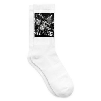 Katze DJ mit Plattenspieler Minimal Techno - Tennissocken - Weiß - Rechts