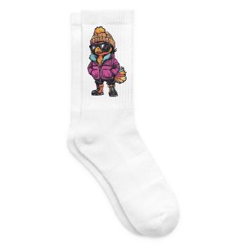 Vogel mit Winterjacke und Sonnenbrille - Tennissocken - Weiß - Rechts