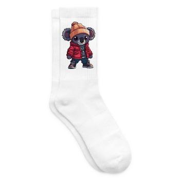 Koala mit Winterjacke und Mütze - Tennissocken - Weiß - Rechts