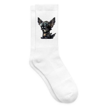Chihuahua als Pilot Bunt Hund Fliegerbrille Pilot - Tennissocken - Weiß - Rechts