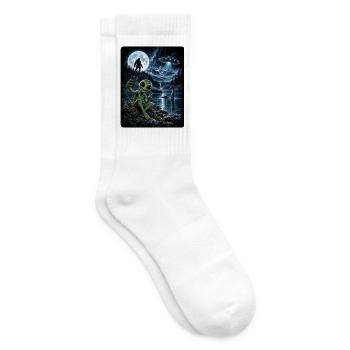 Bigfoot Alien UFO Loch Ness Weltraum Szene Kryptid - Tennissocken - Weiß - Rechts