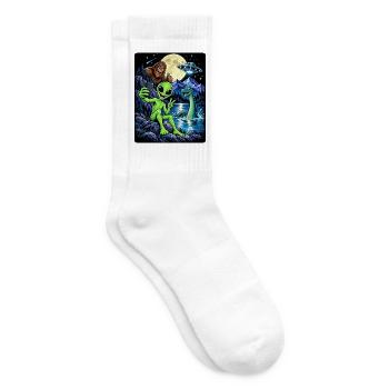 Bigfoot Alien UFO Loch Ness Weltraum Szene Kryptid - Tennissocken - Weiß - Rechts