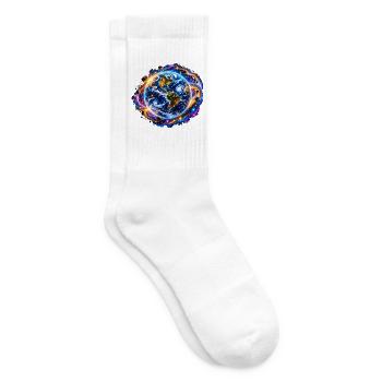 Planet Erde – Kosmische Neon Weltraum Kunst - Tennissocken - Weiß - Rechts