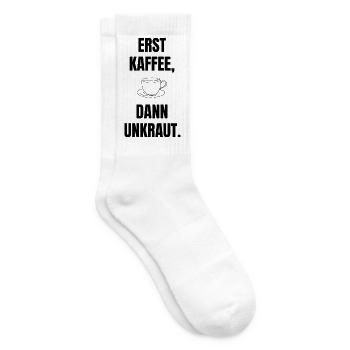 ​Garten Kaffee T-Shirt – Erst Kaffee, Dann Unkraut - Tennissocken - Weiß - Rechts