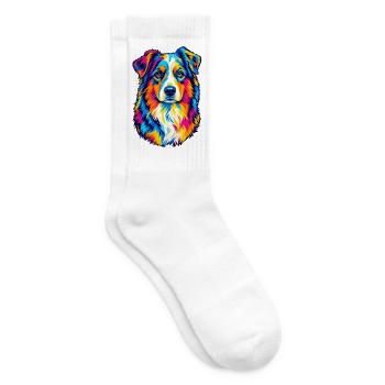 Bunter Australian Shepherd – Pop-Art-Aussie-Hund - Tennissocken - Weiß - Rechts