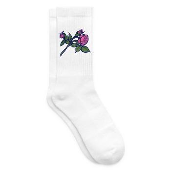 Rosa Rose mit neonblauer Kontur - Tennissocken - Weiß - Rechts