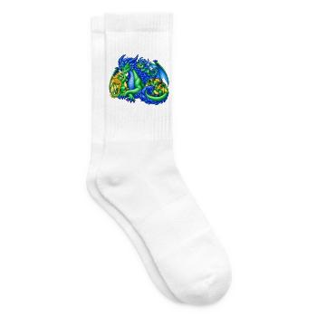 Liebevolle Drachenmama mit drei süßen Drachenbabys - Tennissocken - Weiß - Rechts